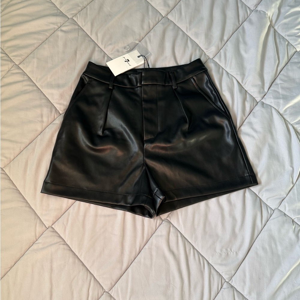 7 For All Mankind Black Leather Shorts